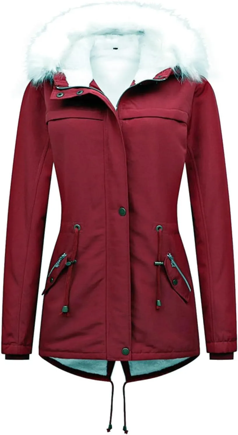 2023 Womens Double Breasted Trench Coats Mid-Length Belted Overcoat Long Dress Jacket with Hood Plus Size Woolen Windbreaker