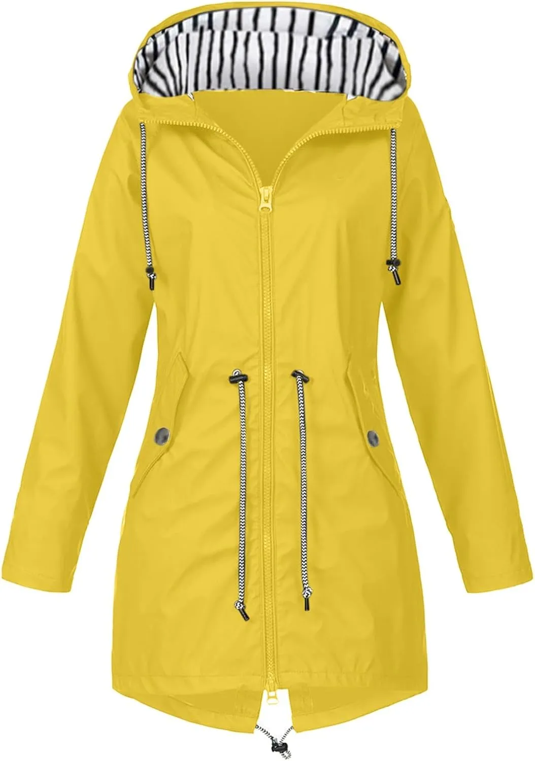 2024 Womens Rain Jacket with Hood Lightweight Trench Coat Long Sleeve Windbreaker Zip Up Drawstring Raincoat With Pockets