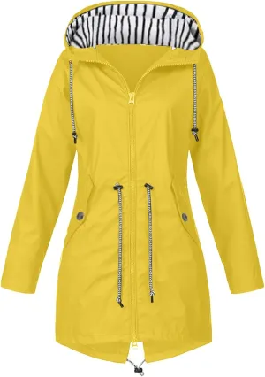2024 Womens Rain Jacket with Hood Lightweight Trench Coat Long Sleeve Windbreaker Zip Up Drawstring Raincoat With Pockets