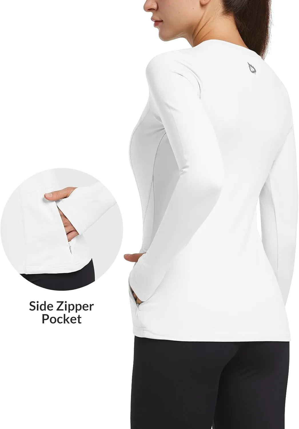 baleaf Thermal Shirts for Women Long Sleeve Fleece Tops Running Workout Cold Weather Gear Compression Zipper Pocket
