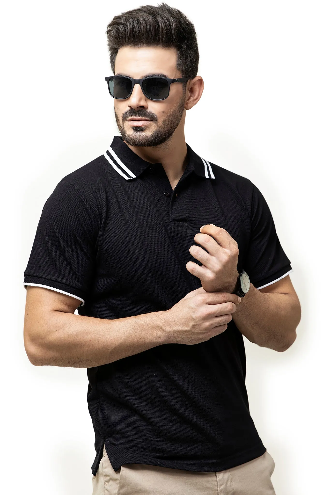 Black Tipped Collar Polo - S20 - MP0045R