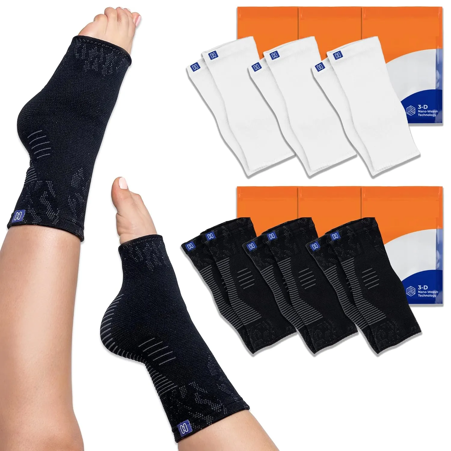Compression Socks 6 Pack Bundle - Toeless (Medium, 3 Pair Black   3 Pair White)