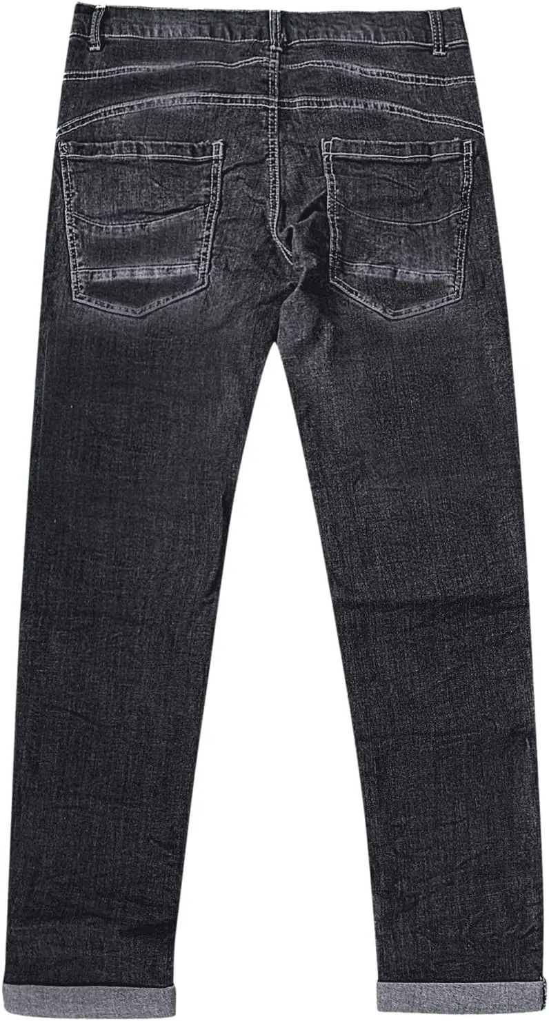 Distressed Jeans for Women Slim Straight Cuffed Crop Jeans Mid Waist Stretchy Washed Cute Boyfriend Denim Pants