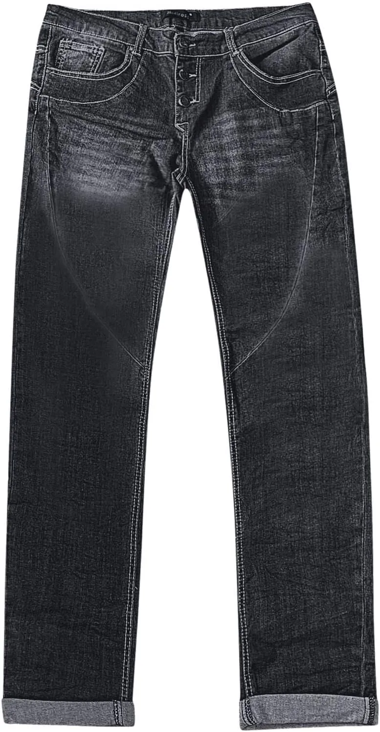 Distressed Jeans for Women Slim Straight Cuffed Crop Jeans Mid Waist Stretchy Washed Cute Boyfriend Denim Pants
