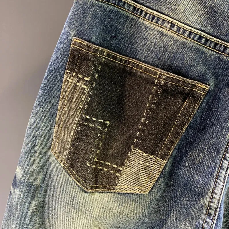 Fashion Patchwork Stitched Ripped Jeans