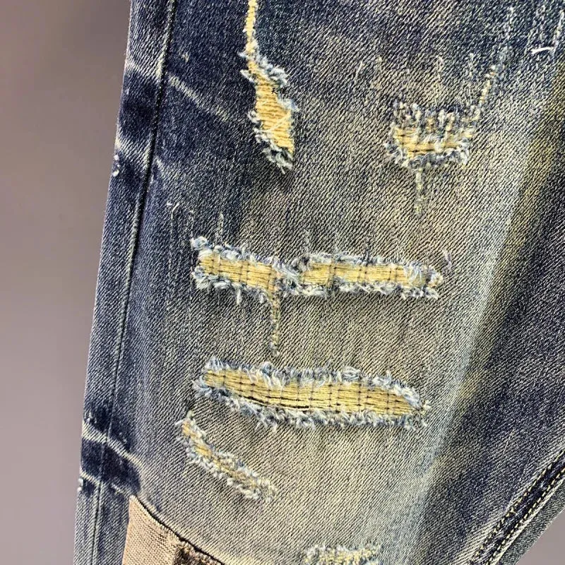 Fashion Patchwork Stitched Ripped Jeans