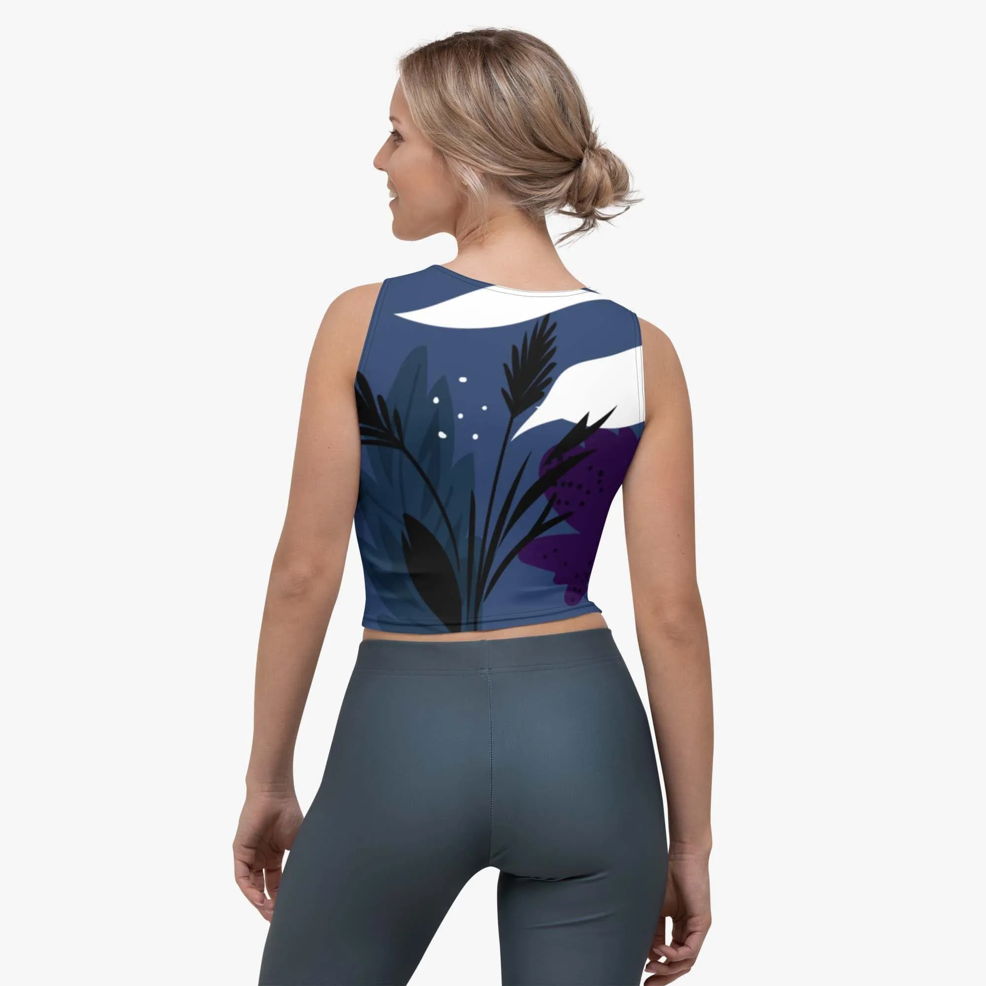 Floral Crop Top "Night Garden" Blue/White