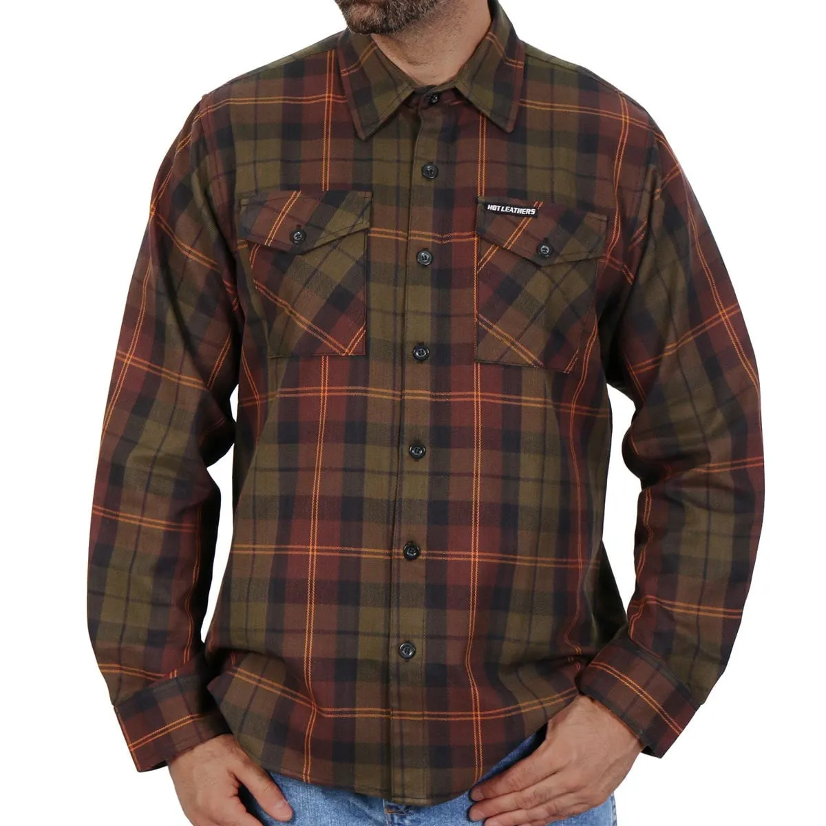 Hot Leathers FLM2040 Men's Green Orange and Brown Long Sleeve Flannel