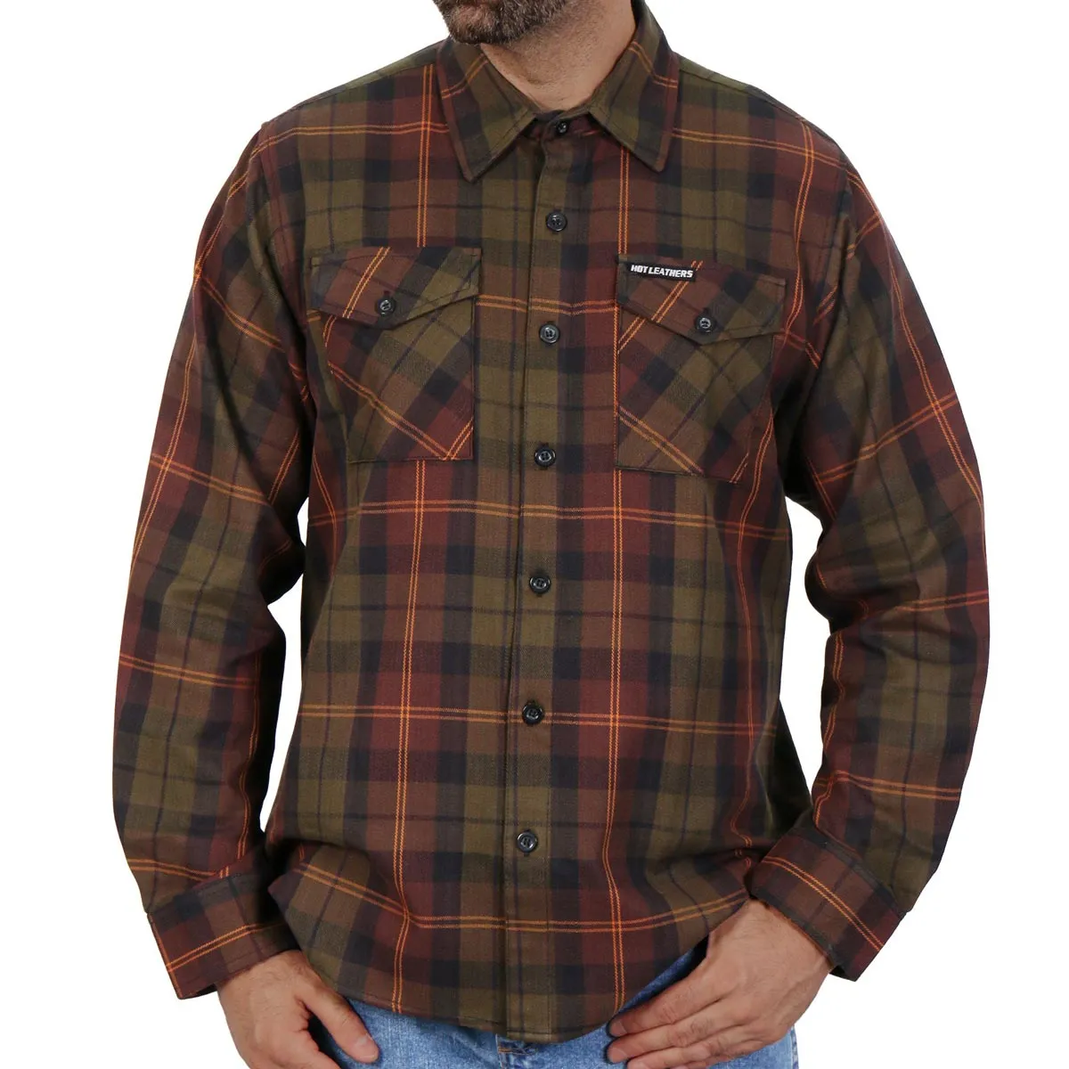 Hot Leathers FLM2040 Men's Green Orange and Brown Long Sleeve Flannel