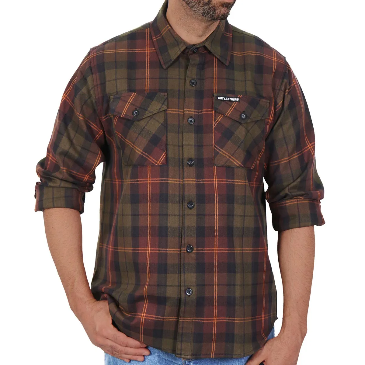 Hot Leathers FLM2040 Men's Green Orange and Brown Long Sleeve Flannel