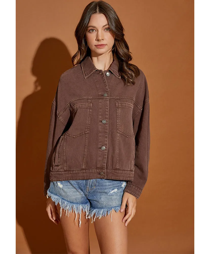 Kayla Back Pleated Denim Jacket