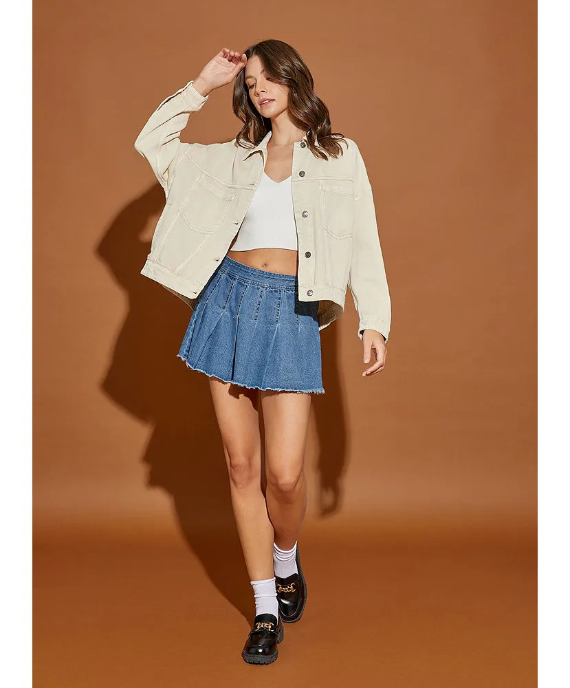 Kayla Back Pleated Denim Jacket