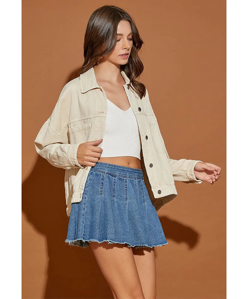 Kayla Back Pleated Denim Jacket