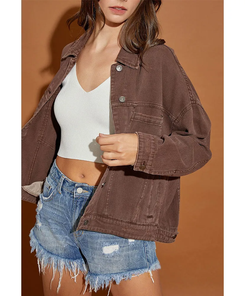 Kayla Back Pleated Denim Jacket