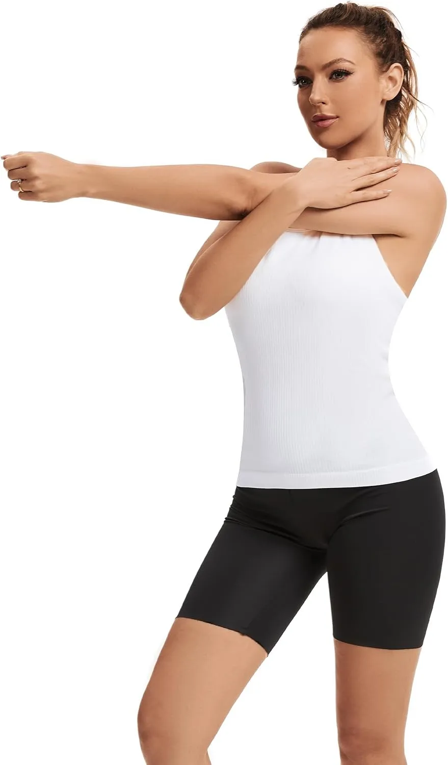 MathCat Seamless Workout Tops for Women with Built in Bra Athletic Tank Tops Yoga Runnning Workout Shirts Slim Fit