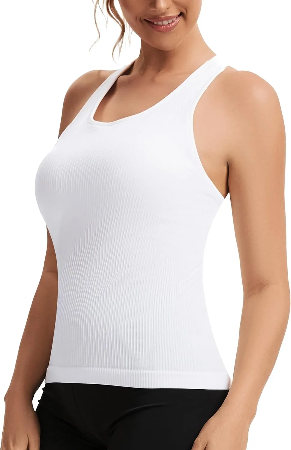 MathCat Seamless Workout Tops for Women with Built in Bra Athletic Tank Tops Yoga Runnning Workout Shirts Slim Fit