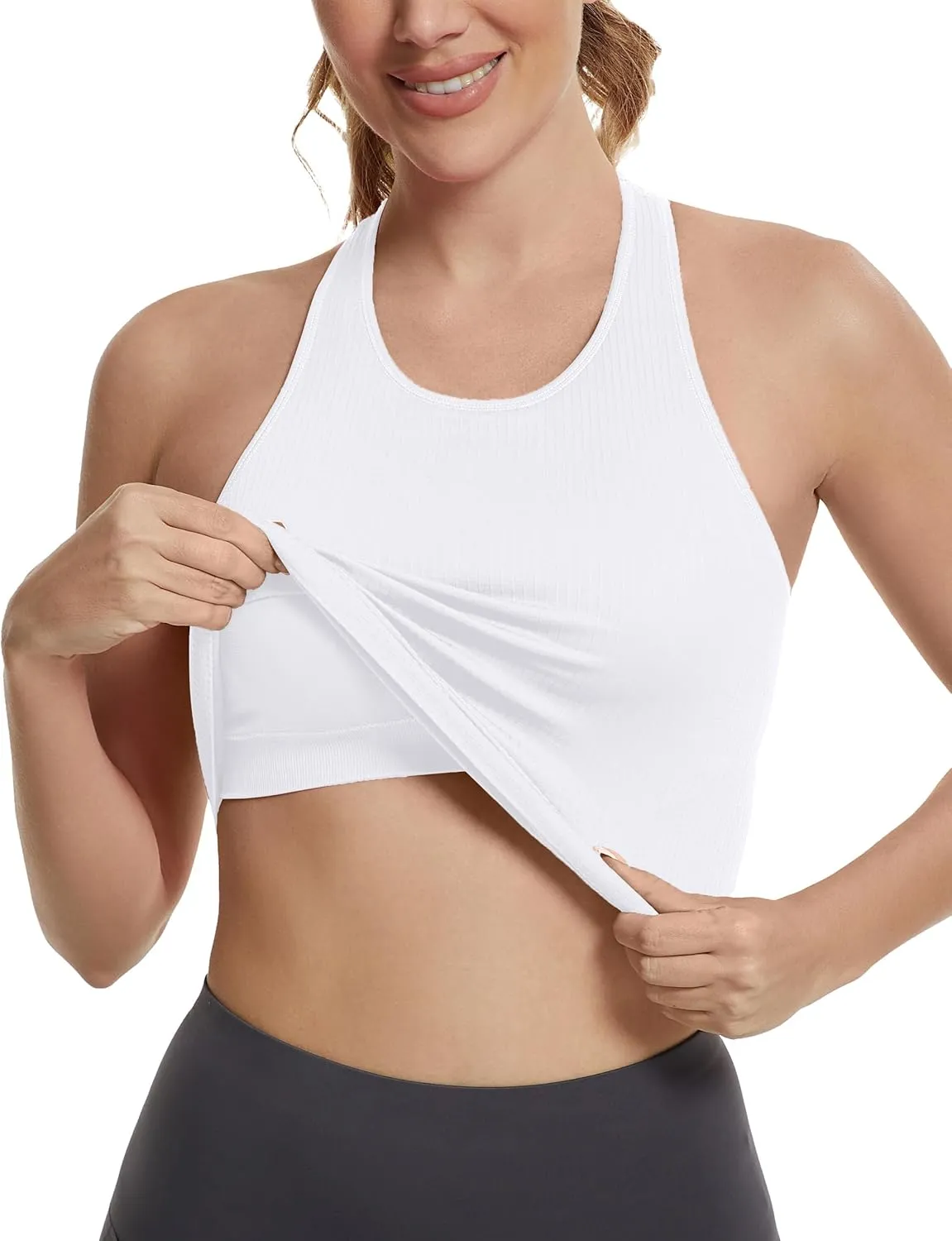 MathCat Seamless Workout Tops for Women with Built in Bra Athletic Tank Tops Yoga Runnning Workout Shirts Slim Fit