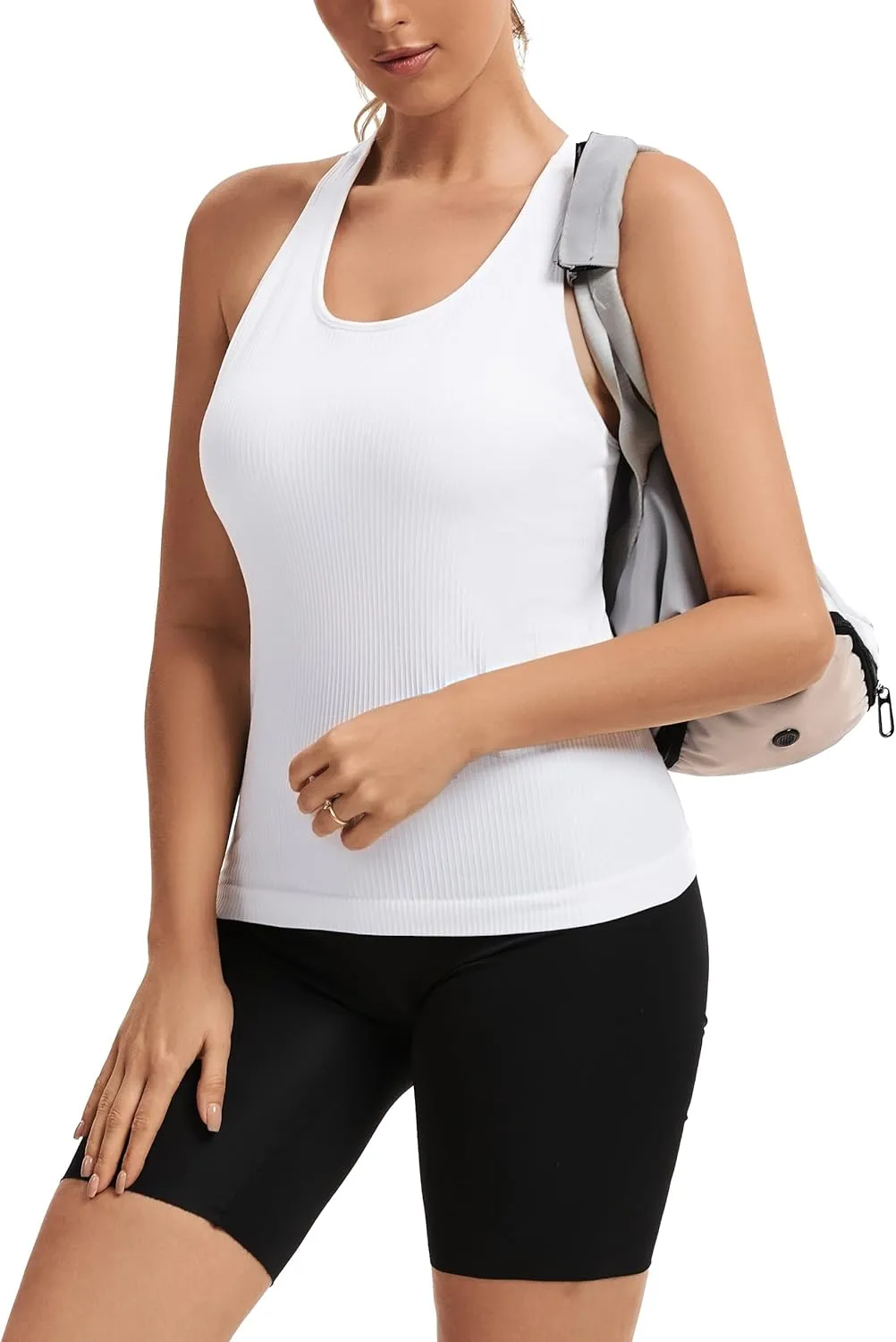 MathCat Seamless Workout Tops for Women with Built in Bra Athletic Tank Tops Yoga Runnning Workout Shirts Slim Fit