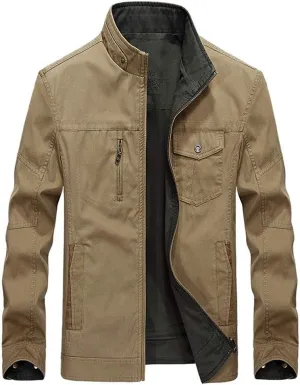 Mens Bomber Jacket Strategy Jacket Army Warm Field Jacket Outdoor Springtime Autumn Stand-Up Collar Work Jacket
