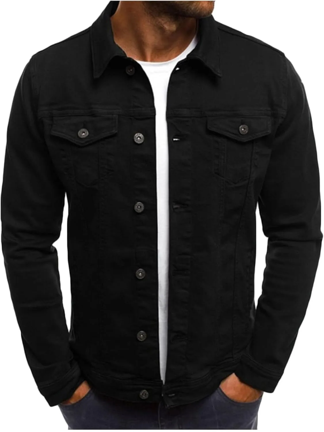 Mens Casual Denim Jackets Long Sleeve Button Down Shirts Loose Fit Lightweight Shacket Jackets Denim Shirt with Pockets