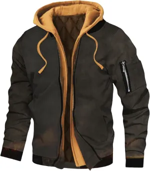Men's Casual Jacket Hooded Thick Plus Size Solid Color Plaid Zipper Warm Coat Spring Autumn Winter