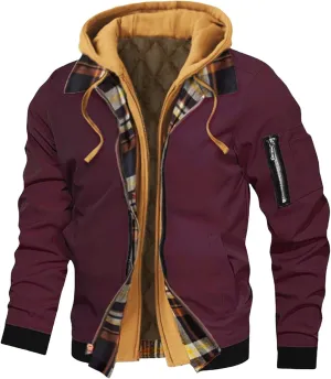 Men's Casual Jacket Hooded Thick Plus Size Solid Color Plaid Zipper Warm Coat Spring Autumn Winter