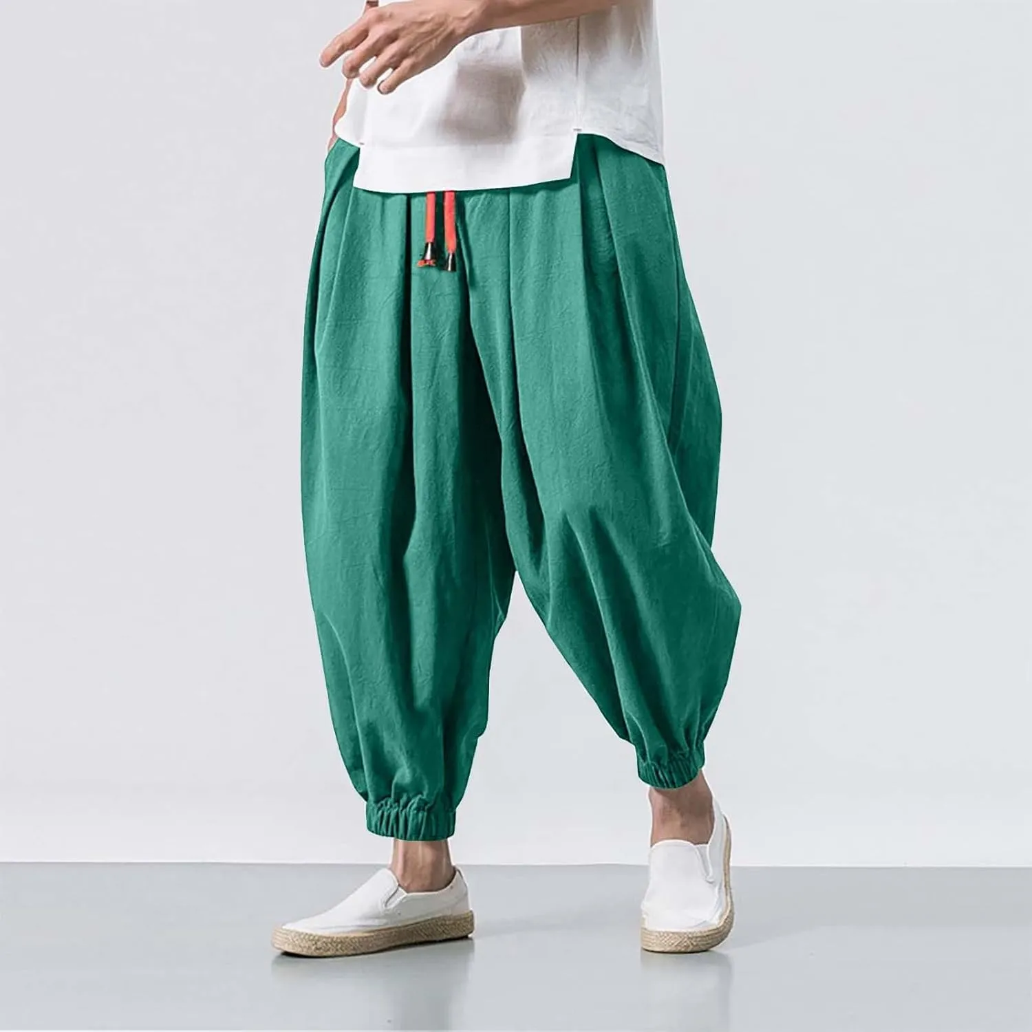 Mens Casual Pants Wide Leg Jogger Pants Plus Size Solid Comfort Trendy Drawstring Elastic Waist Trousers