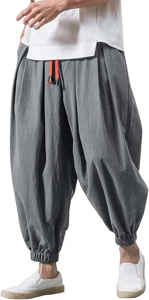 Mens Casual Pants Wide Leg Jogger Pants Plus Size Solid Comfort Trendy Drawstring Elastic Waist Trousers