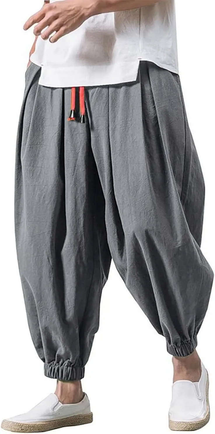 Mens Casual Pants Wide Leg Jogger Pants Plus Size Solid Comfort Trendy Drawstring Elastic Waist Trousers