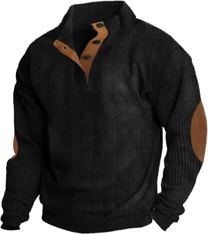 Men's Corduroy Long Sleeve Button Collar Sweatshirts Big and Tall Casual Pullover Lightweight Outdoor Tactical Tops