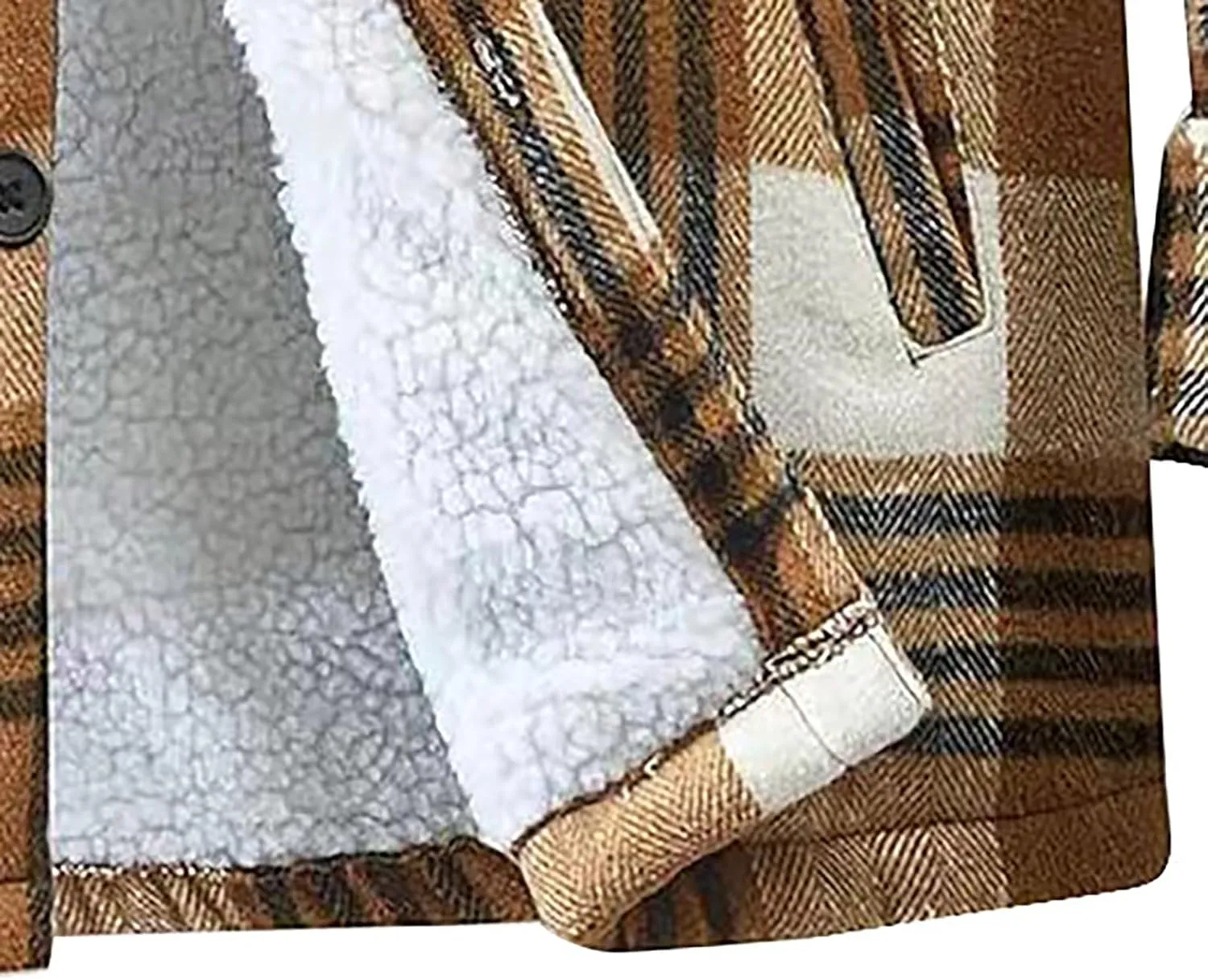 Men's Cotton Flannel Shirt Jacket Sherpa Fleece Lined Long Sleeve Plaid Shirt for Men Winter Thermal Berber Jackets