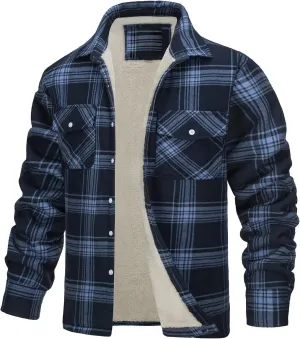 Mens Flannel Shirt Jackets Heavyweight Winter Sherpa Lined Button Down Plaid Jackets Thick Warm Work Coats Outwear