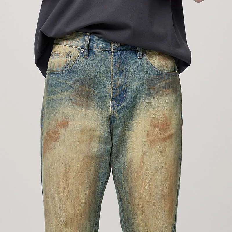 Men's Retro Washed Make Old Ripped Slightly Flared Jeans