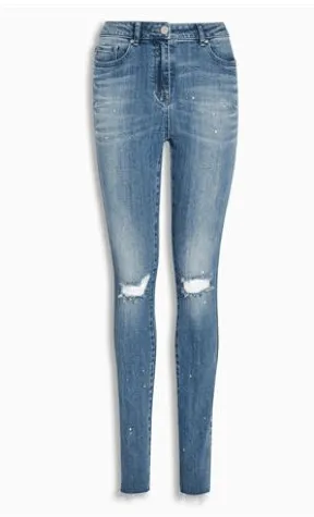 Next Womens Mid Blue Ripped Skinny Jeans