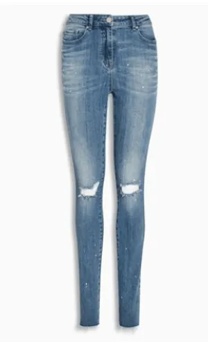 Next Womens Mid Blue Ripped Skinny Jeans