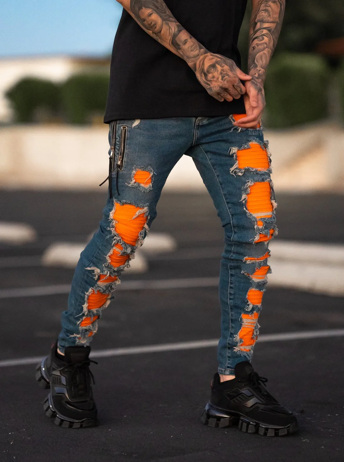 Orange Monster Skinny Ripped Jeans - Blue Y2