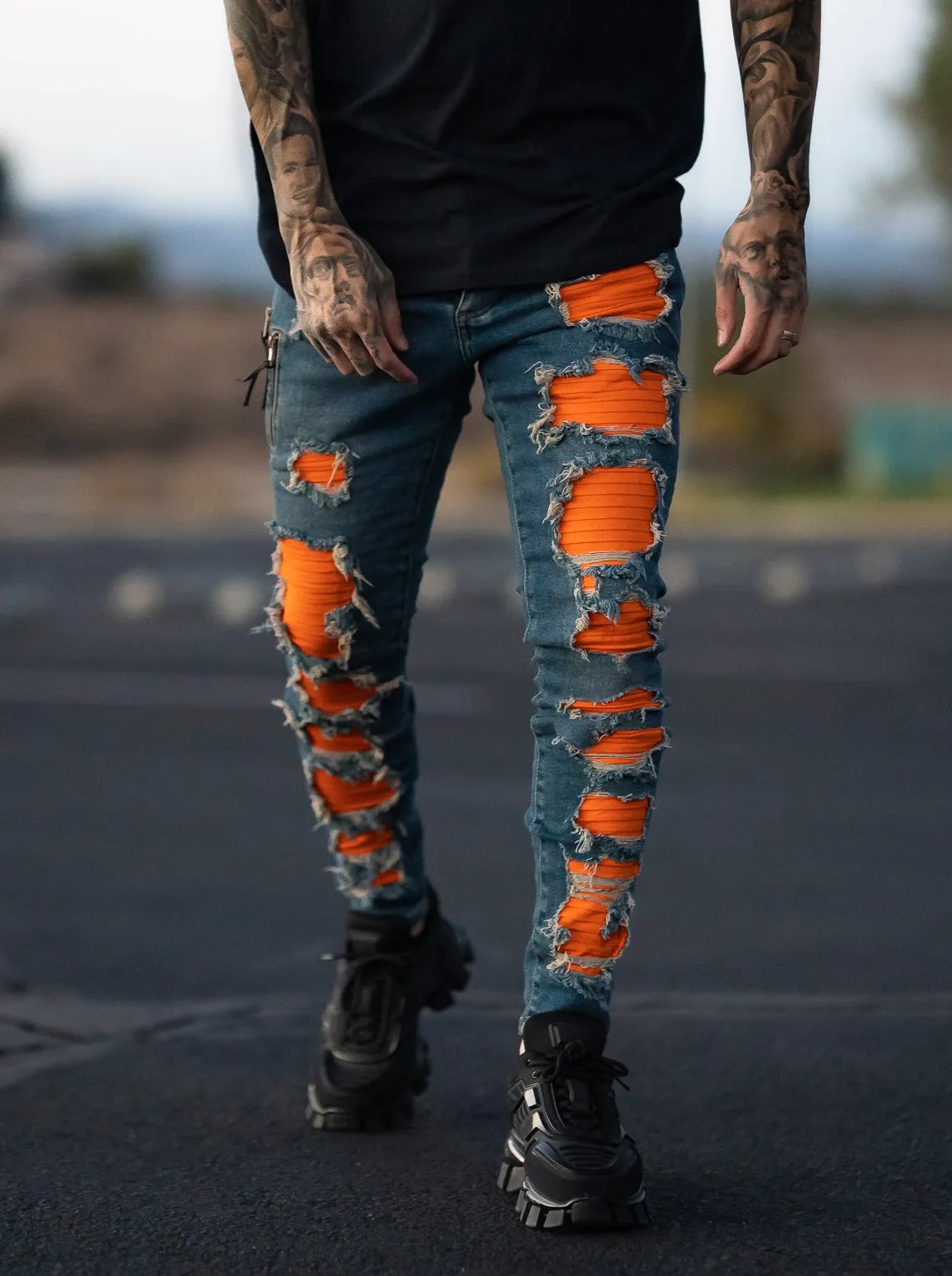Orange Monster Skinny Ripped Jeans - Blue Y2