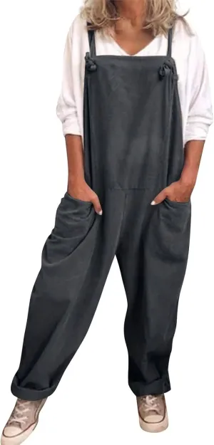 Overalls for Women Linen Plus Size Casual Sleeveless Jumpsuits Loose Fit Adjustable Straps Rompers Bib Overall