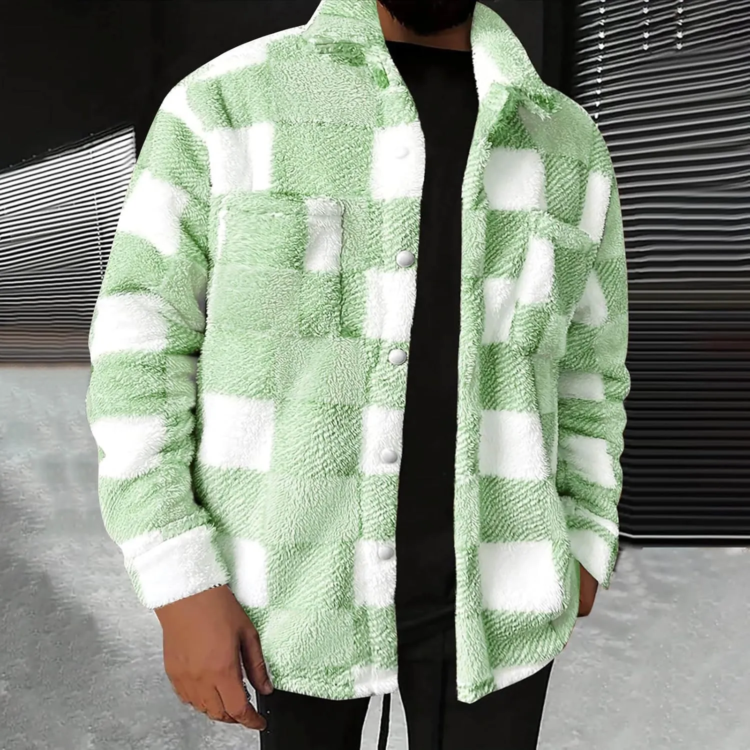Plaid Jacket Men Big and Tall - Mens Shirt Jacket Lined - Flannel Jacket for Men - Sherpa Jacket Men - Fleece Jacket Men