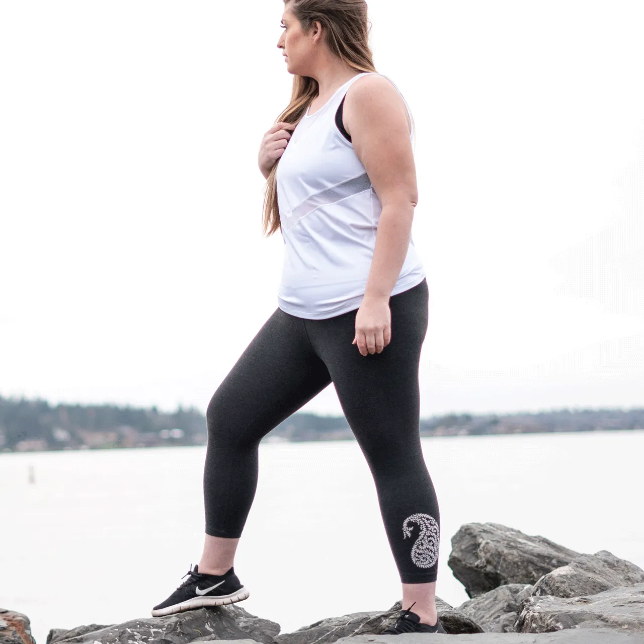 Plus Size White Chevron Racerback Tank