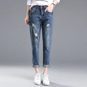 Ripped jeans for Women - Stylish Pencil Pants, Dark Denim