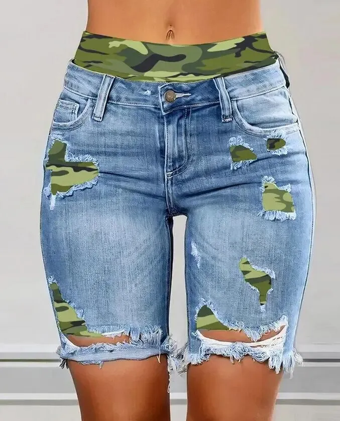 Summer Women Ripped Denim Shorts*