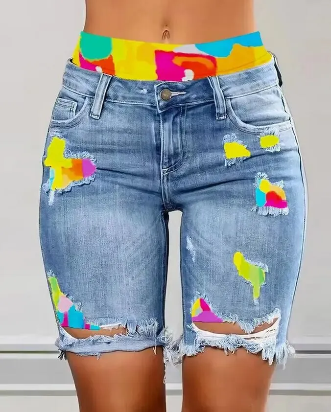 Summer Women Ripped Denim Shorts*