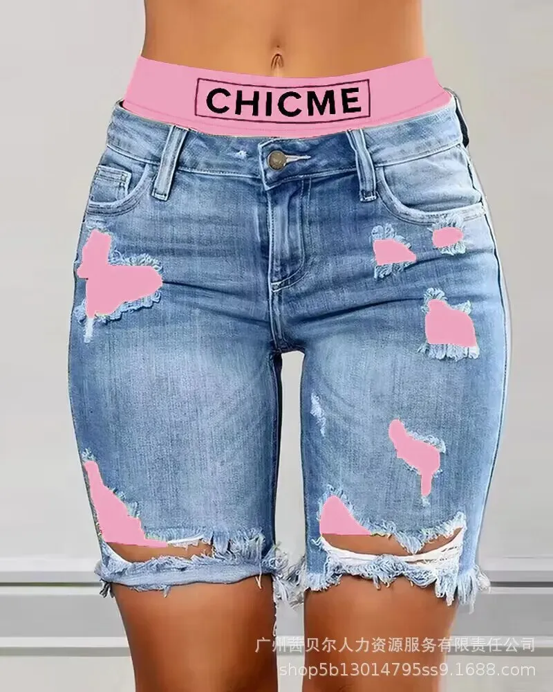 Summer Women Ripped Denim Shorts*