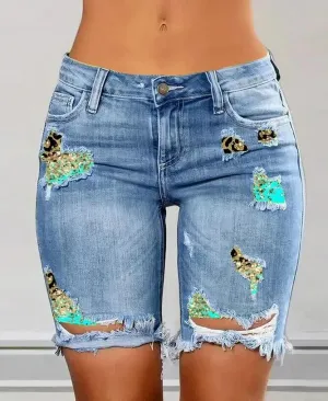 Summer Women Ripped Denim Shorts*
