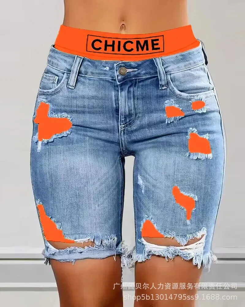 Summer Women Ripped Denim Shorts*