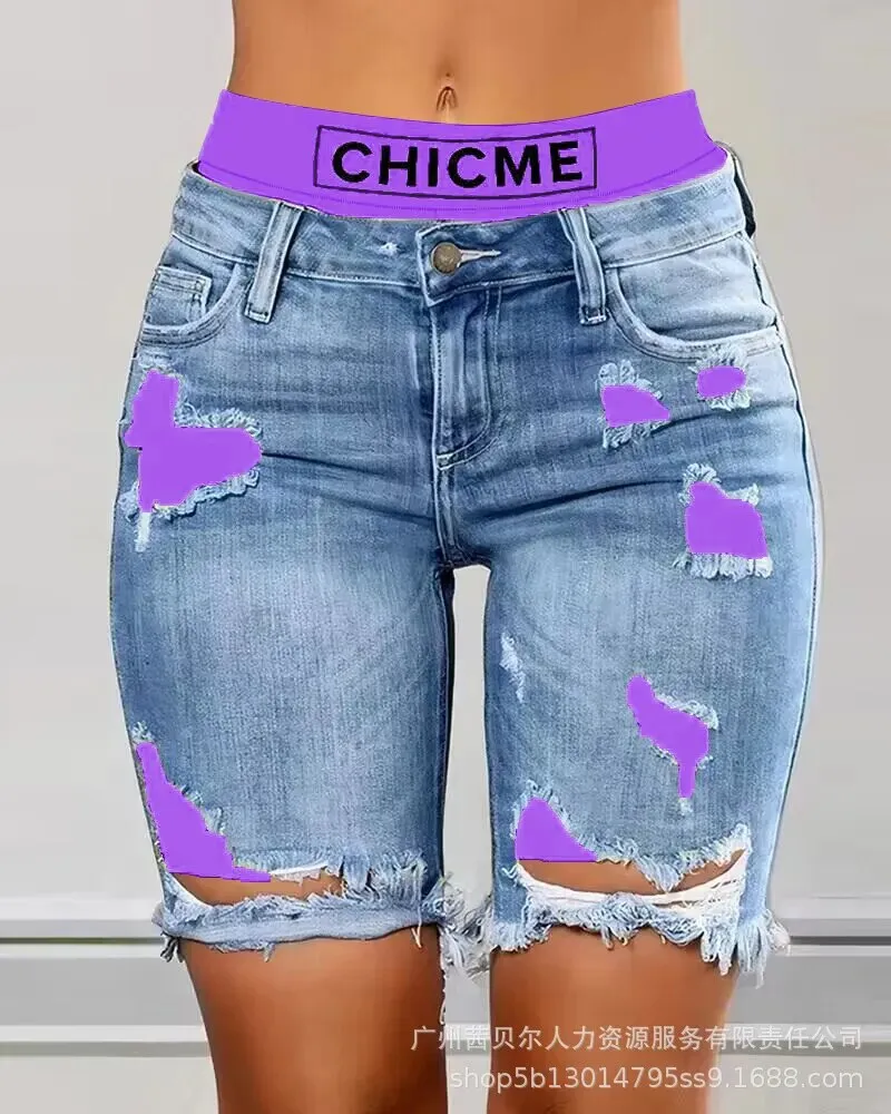 Summer Women Ripped Denim Shorts*