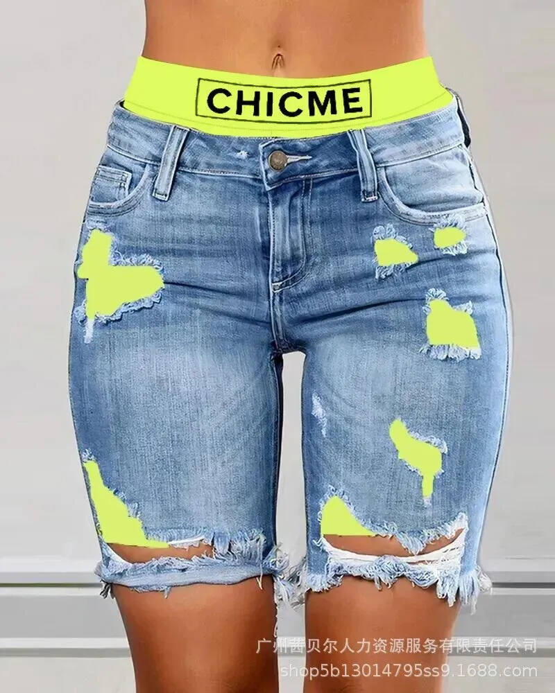 Summer Women Ripped Denim Shorts*