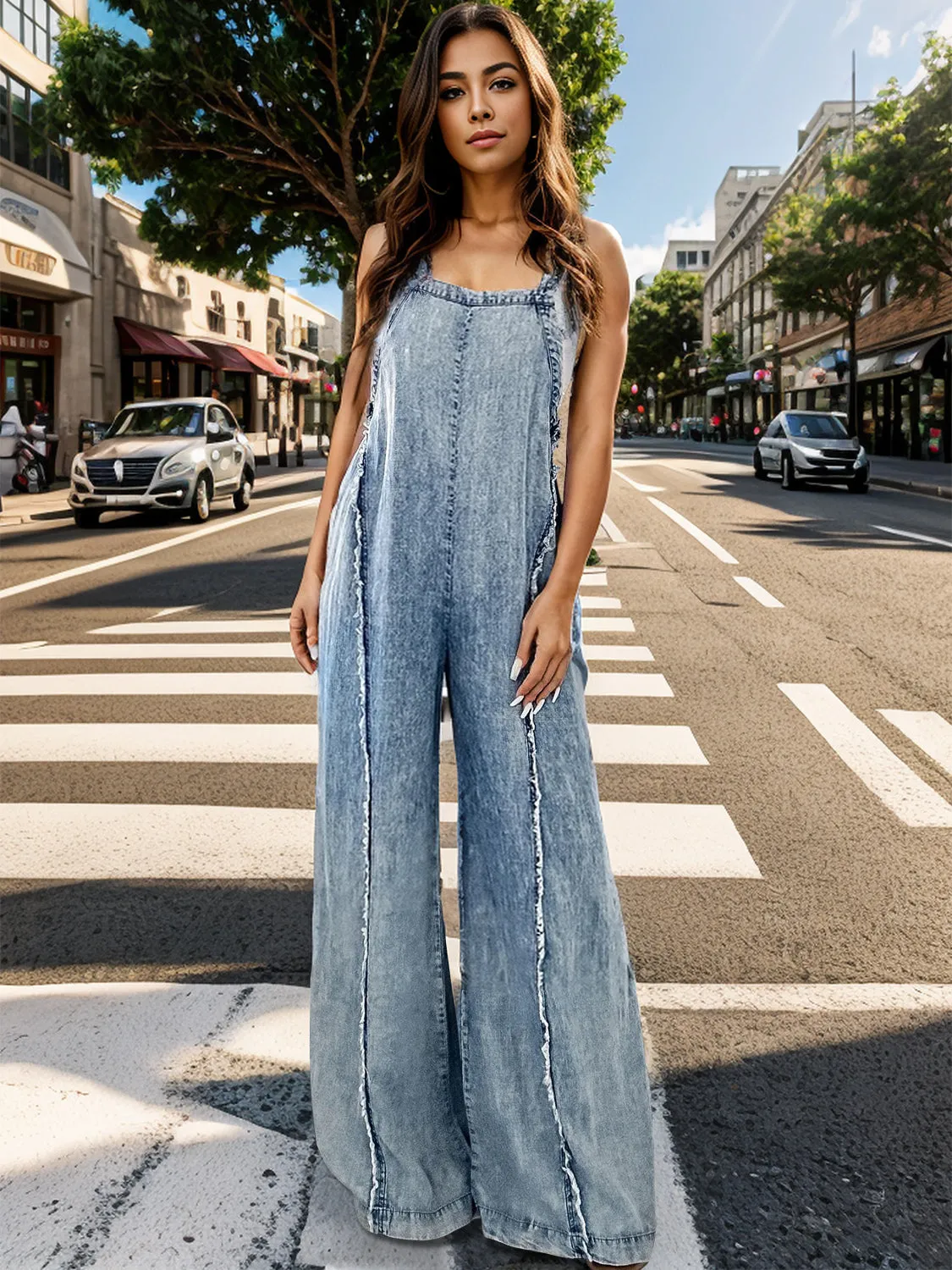 TEEK - Adjustable Strap Wide Leg Denim Overalls