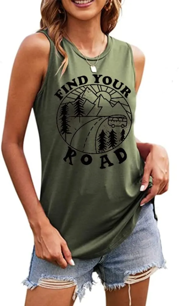 Women Find Your Road T-Shirt Cute Sayings Graphic Short Sleeve Tees Casual Round Neck Athletic Tops